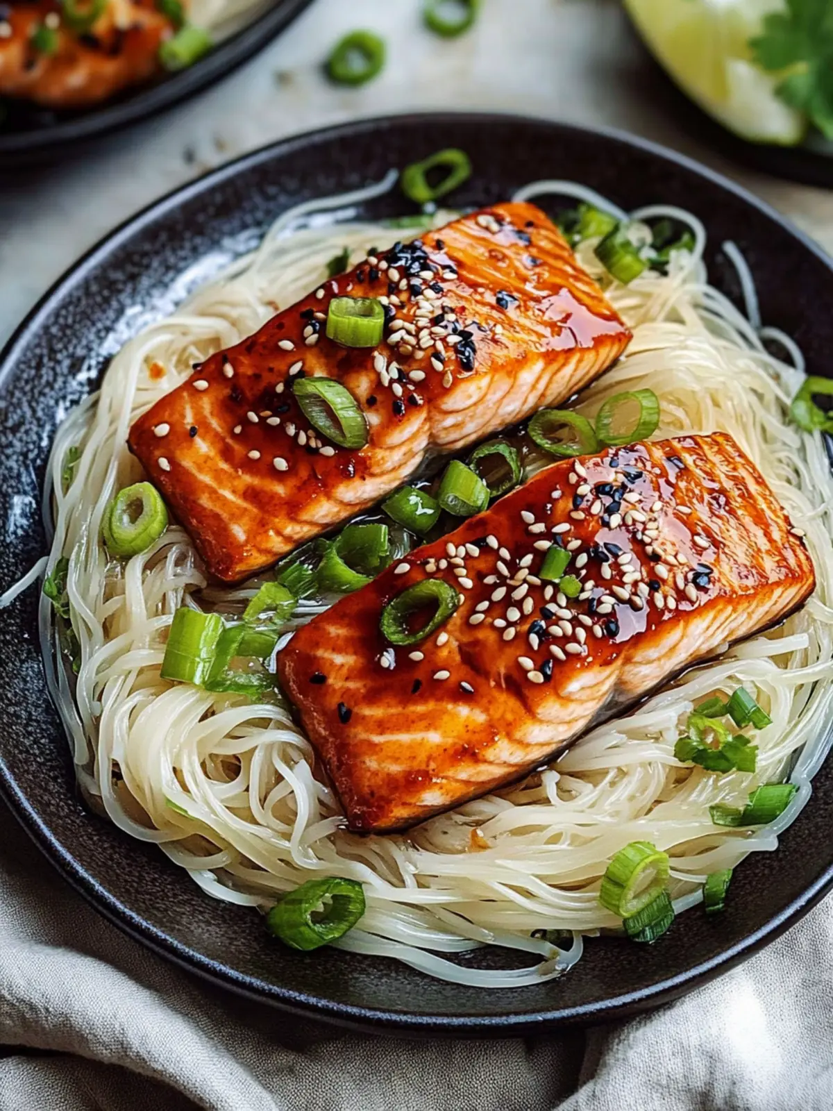 Teriyaki Salmon with Rice Noodles: A Flavorful Delight! 2 Teriyaki Salmon with Rice Noodles