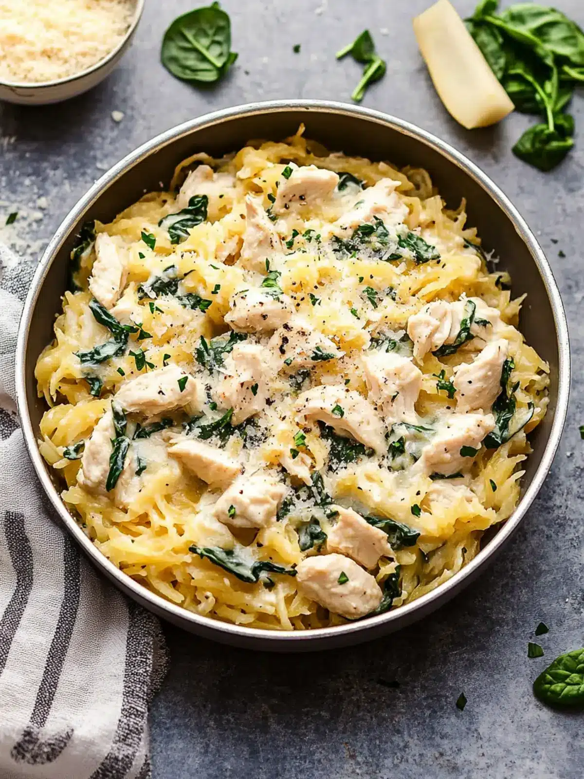 Creamy Chicken and Spinach Spaghetti Squash Alfredo Delight 3 Chicken and Spinach Spaghetti Squash Alfredo