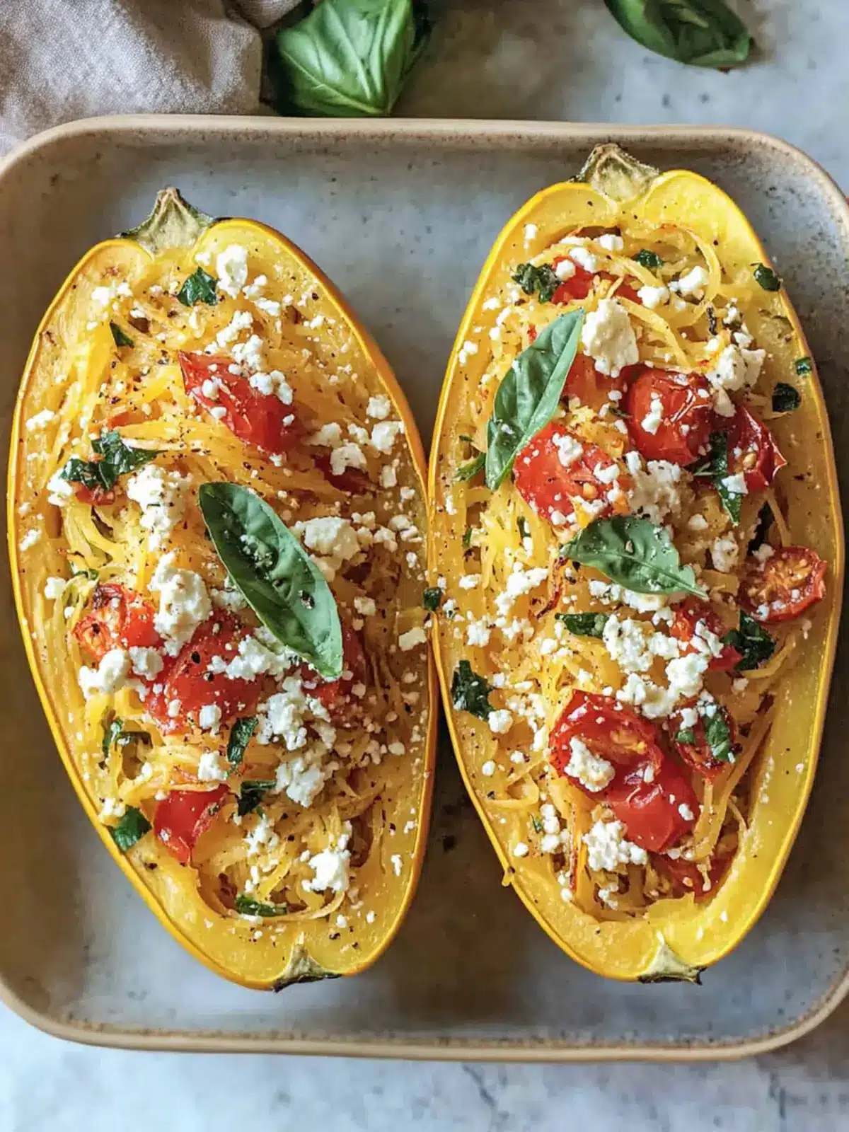 Easy Baked Feta Spaghetti Squash with Zesty Tomato & Peppers 4 Easy Baked Feta Spaghetti Squash w/Tomato & Peppers