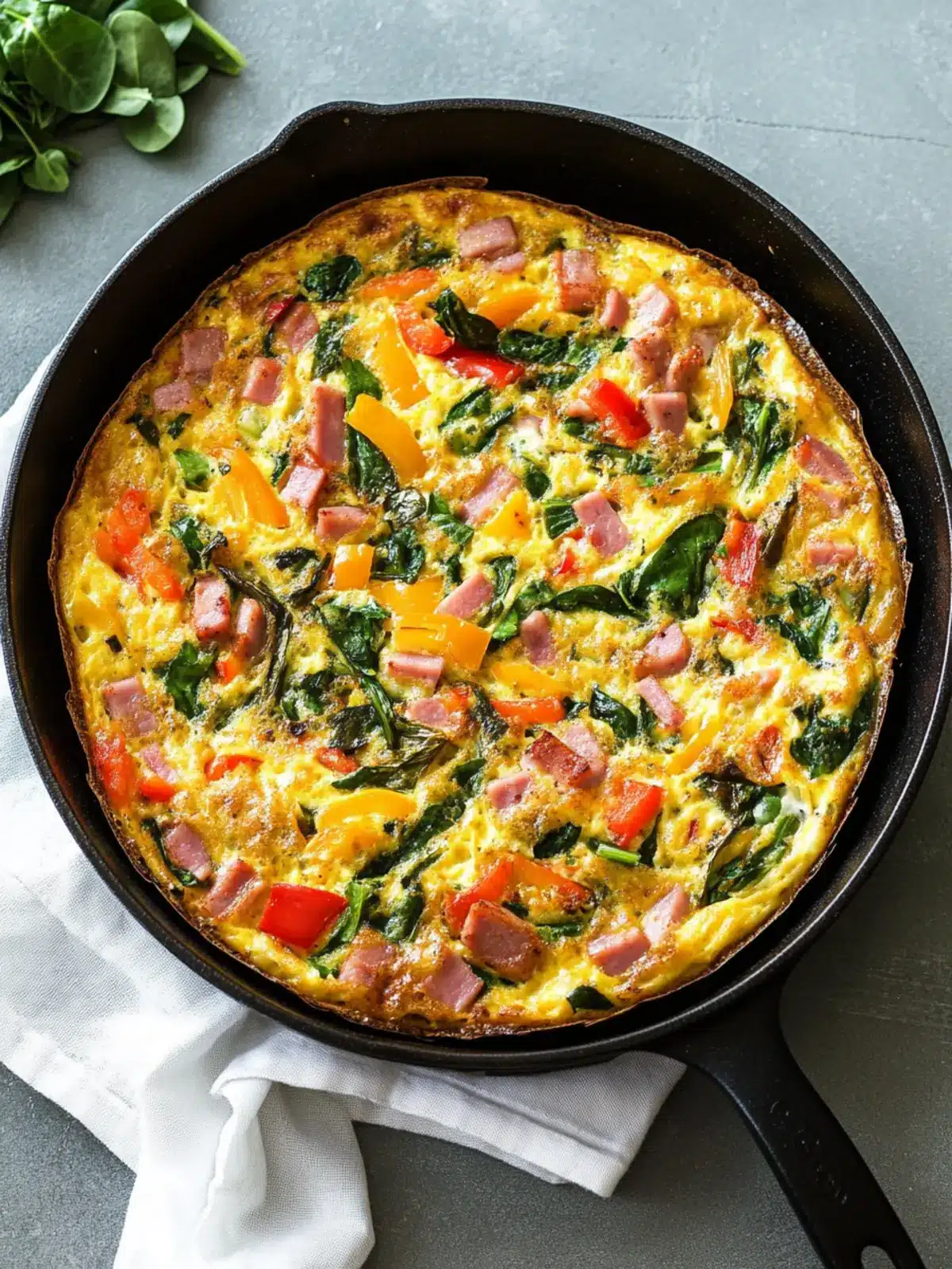 Delicious Hash Brown Frittata with Ham, Peppers and Spinach 4 Hash Brown Frittata with Ham, Peppers and Spinach