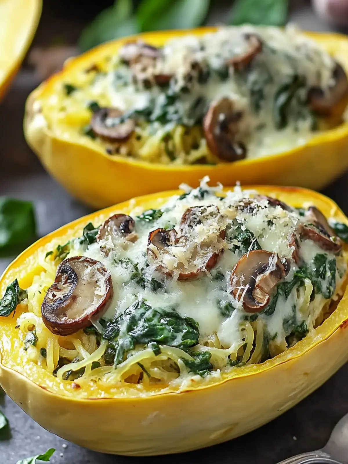 Creamy Spinach and Mushroom Stuffed Spaghetti Squash Delight 3 Creamy Spinach and Mushroom Stuffed Spaghetti Squash