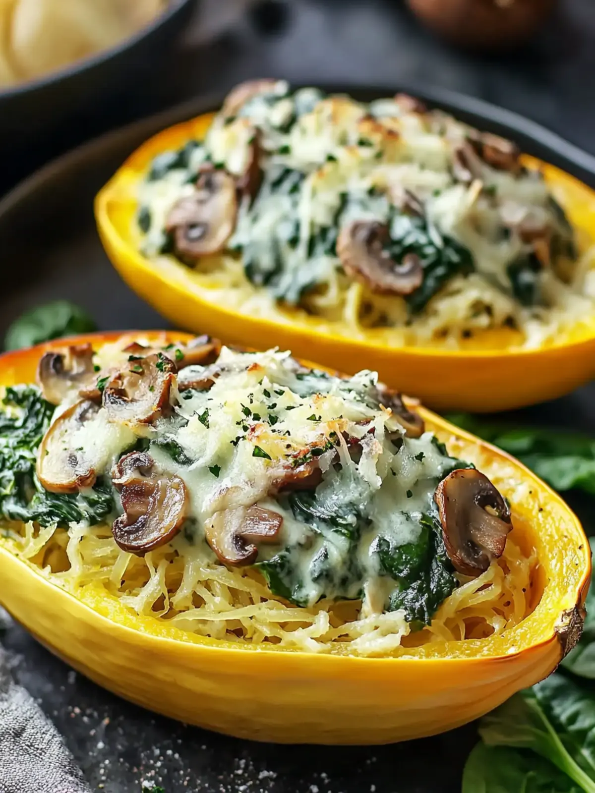 Creamy Spinach and Mushroom Stuffed Spaghetti Squash Delight 4 Creamy Spinach and Mushroom Stuffed Spaghetti Squash
