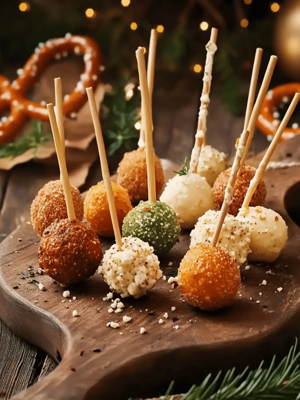 Mini Cheese Balls on Pretzel Sticks: A Fun Snack Delight 3 Mini Cheese Balls on Pretzel Sticks