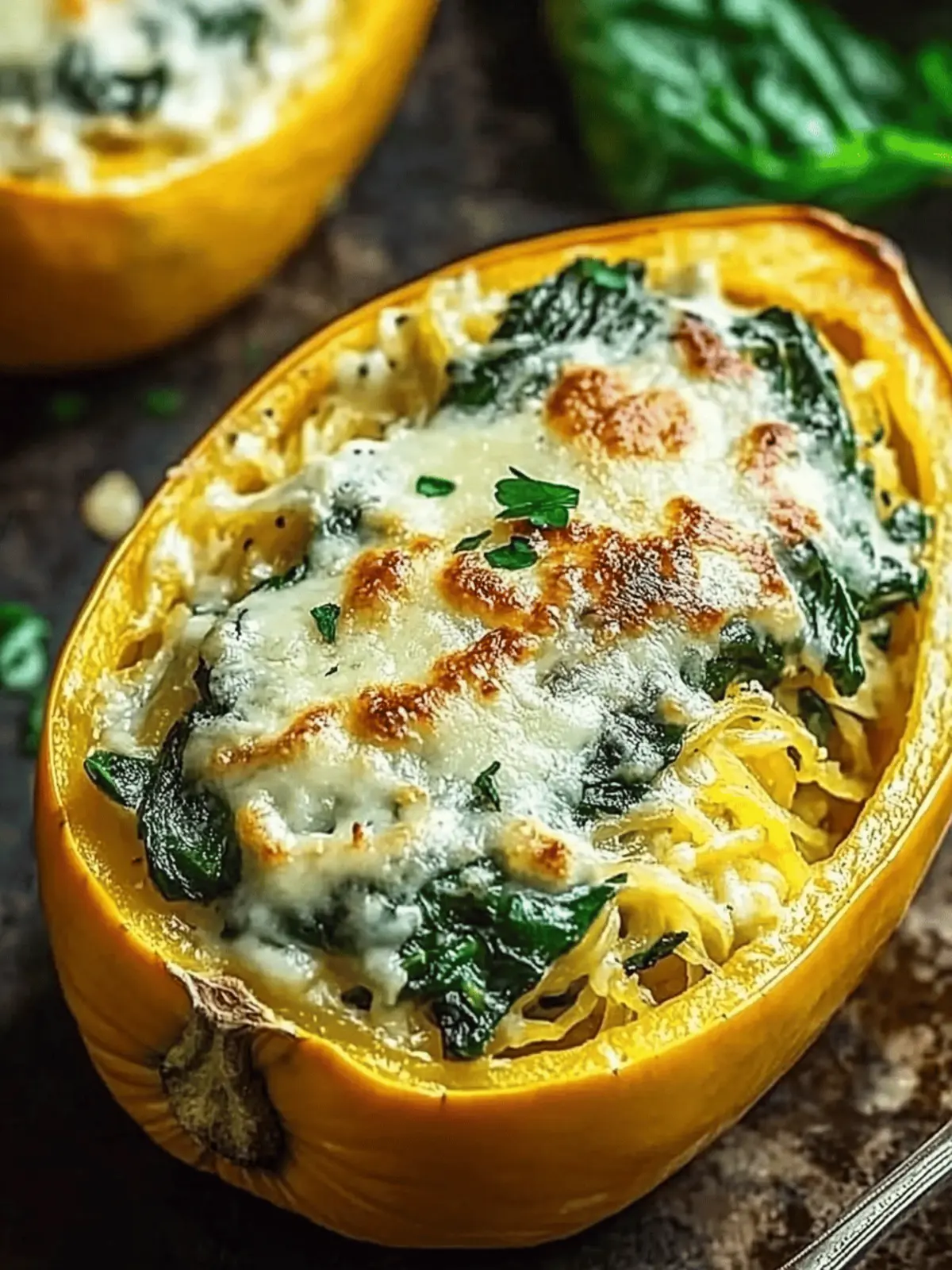 Spinach Stuffed Spaghetti Squash With Parmesan Cream Sauce Bliss 3 Spinach Stuffed Spaghetti Squash With Parmesan Cream Sauce