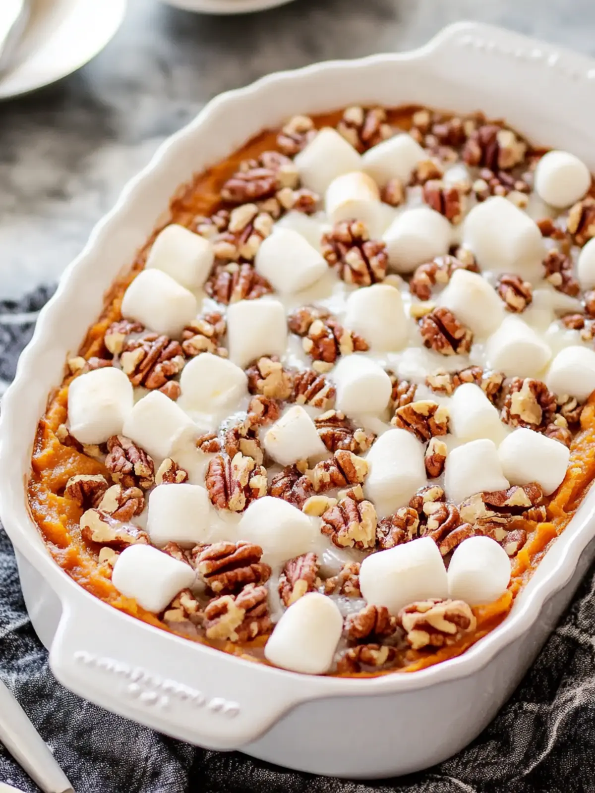 Irresistible Sweet Potato Casserole with Marshmallows & Pecans 3 Sweet Potato Casserole with Marshmallows & Candied Pecans
