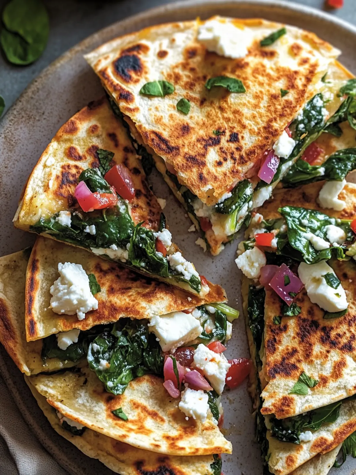 Mediterranean Quesadillas with Spinach, Feta, and Mozzarella Delight 3 Mediterranean Quesadillas with Spinach, Feta, Mozzarella, and Red Onion
