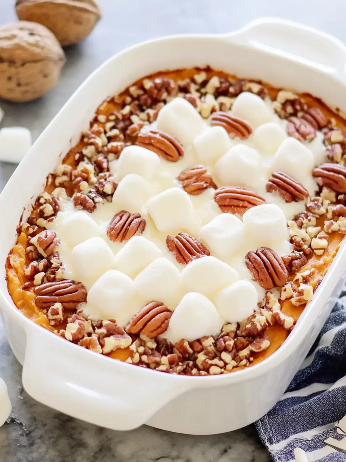 Irresistible Sweet Potato Casserole with Marshmallows & Pecans 4 Sweet Potato Casserole with Marshmallows & Candied Pecans
