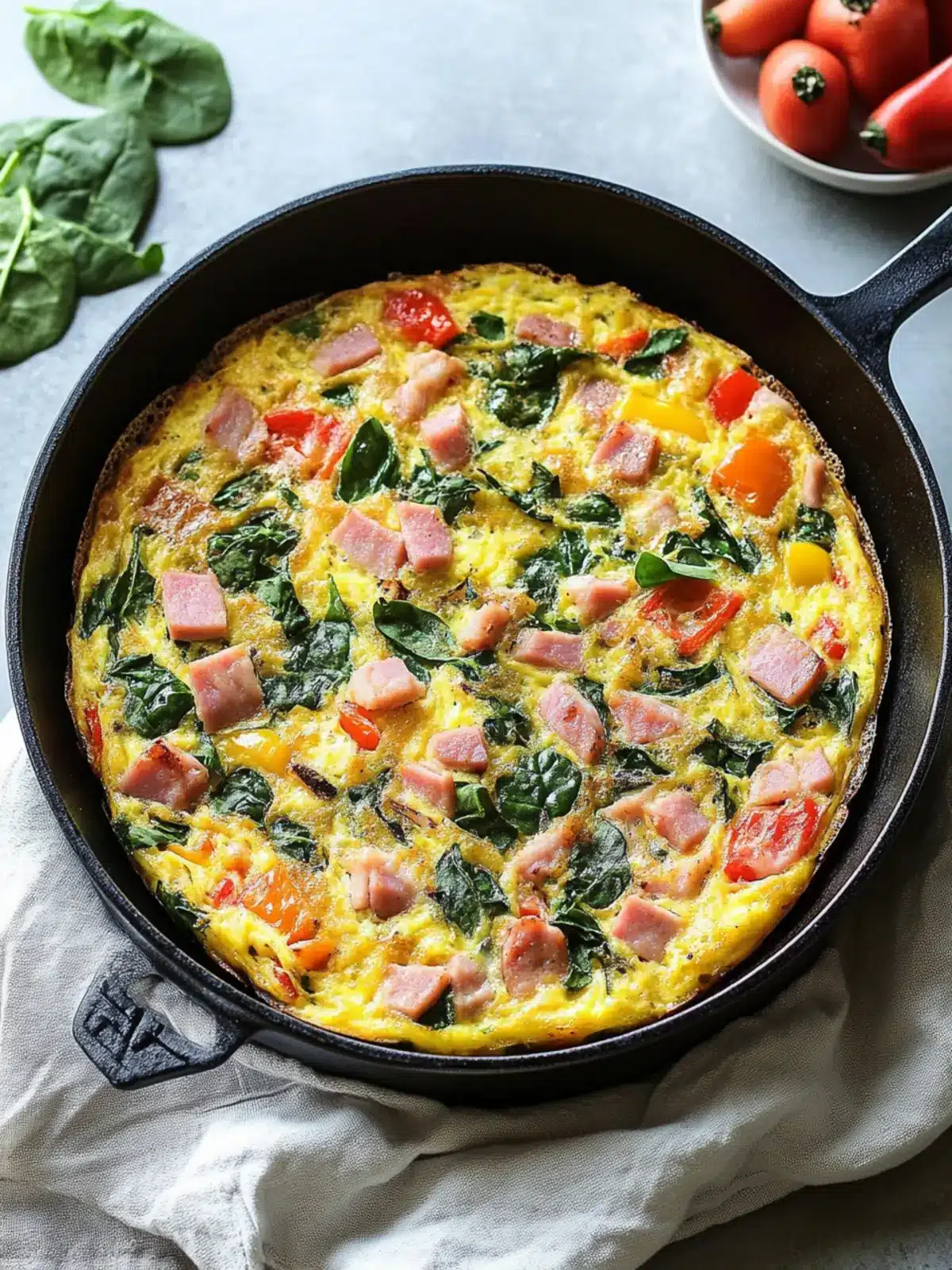 Delicious Hash Brown Frittata with Ham, Peppers and Spinach 2 Hash Brown Frittata with Ham, Peppers and Spinach