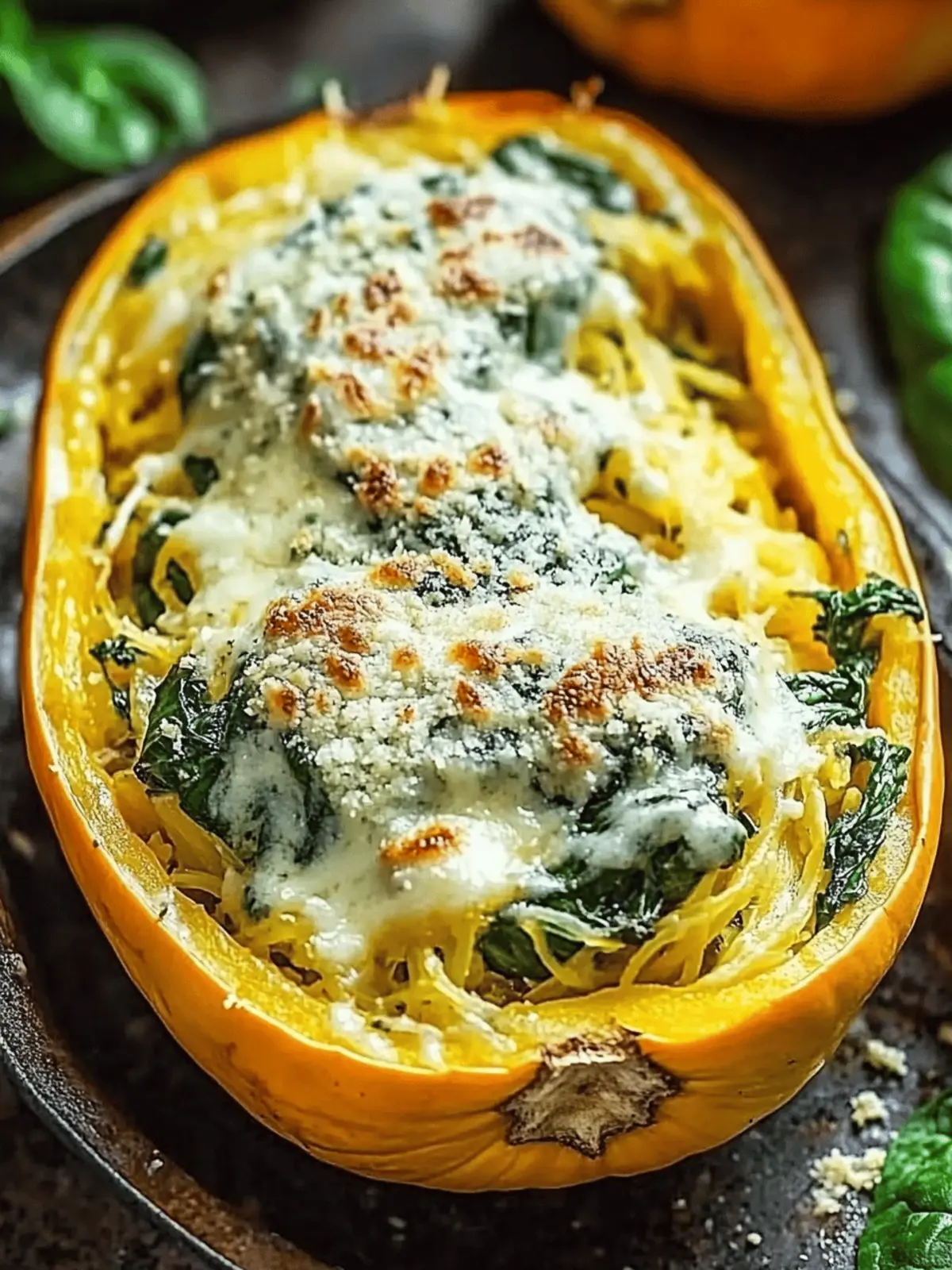 Spinach Stuffed Spaghetti Squash With Parmesan Cream Sauce Bliss 2 Spinach Stuffed Spaghetti Squash With Parmesan Cream Sauce