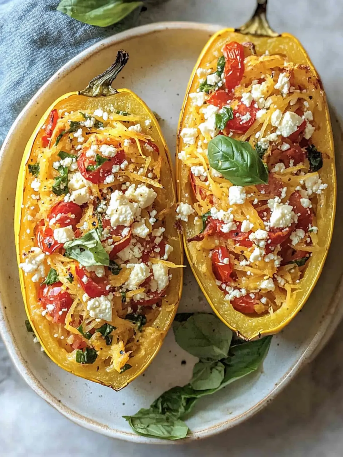 Easy Baked Feta Spaghetti Squash with Zesty Tomato & Peppers 2 Easy Baked Feta Spaghetti Squash w/Tomato & Peppers