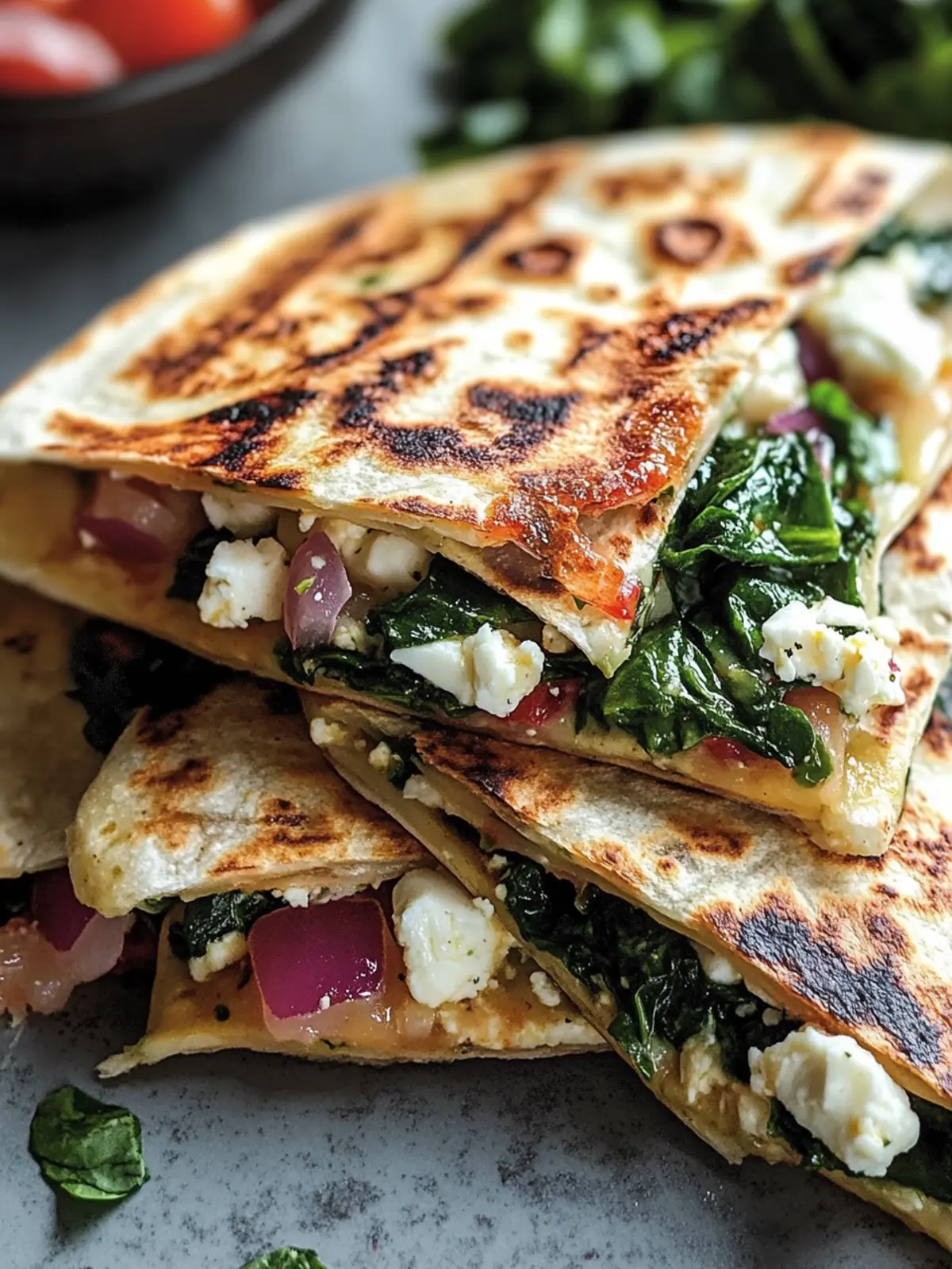 Mediterranean Quesadillas with Spinach, Feta, and Mozzarella Delight 2 Mediterranean Quesadillas with Spinach, Feta, Mozzarella, and Red Onion