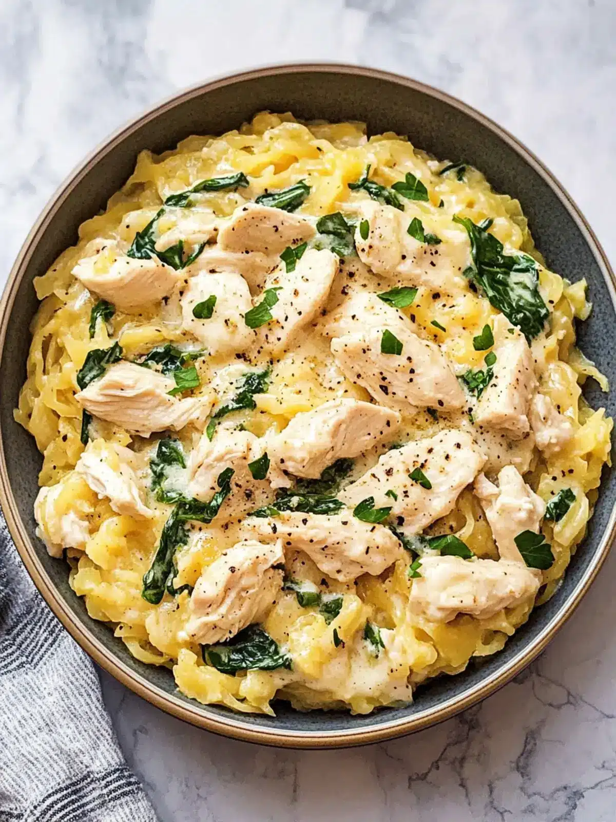 Creamy Chicken and Spinach Spaghetti Squash Alfredo Delight 2 Chicken and Spinach Spaghetti Squash Alfredo