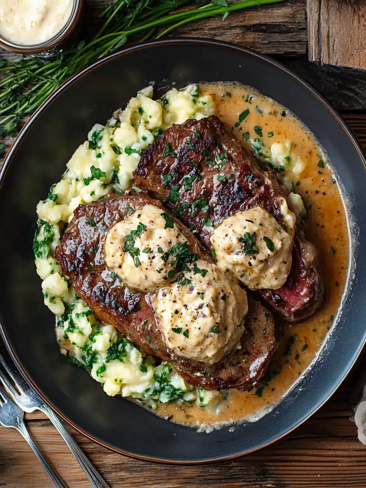 Savory Garlic Irish Steak with Whiskey Cream & Colcannon Bliss 4 Garlic Irish Steak with Whiskey Cream and Irish Colcannon