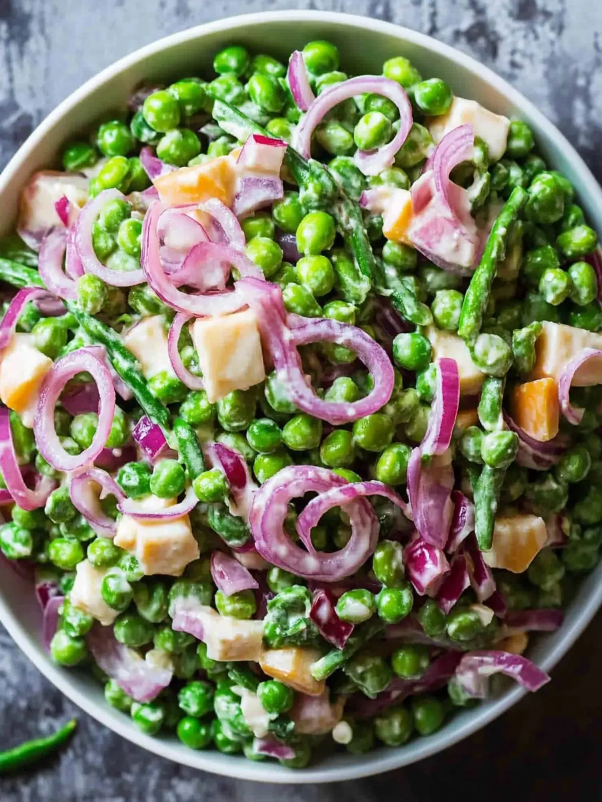 Delicious Pea Salad with Red Onions and Cheese to Wow Your Family 4 Pea Salad with Red Onions and Cheese