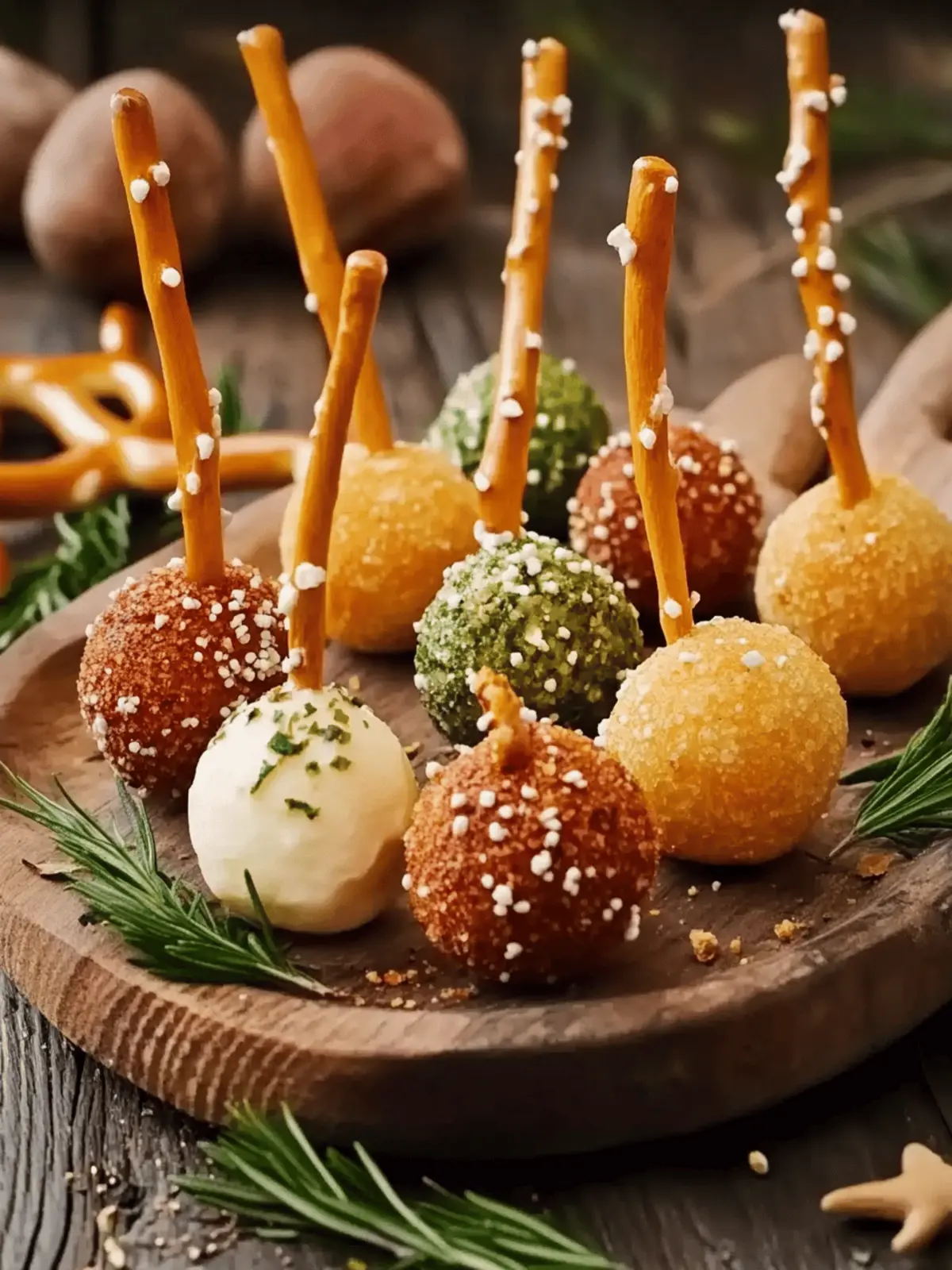 Mini Cheese Balls on Pretzel Sticks: A Fun Snack Delight 4 Mini Cheese Balls on Pretzel Sticks