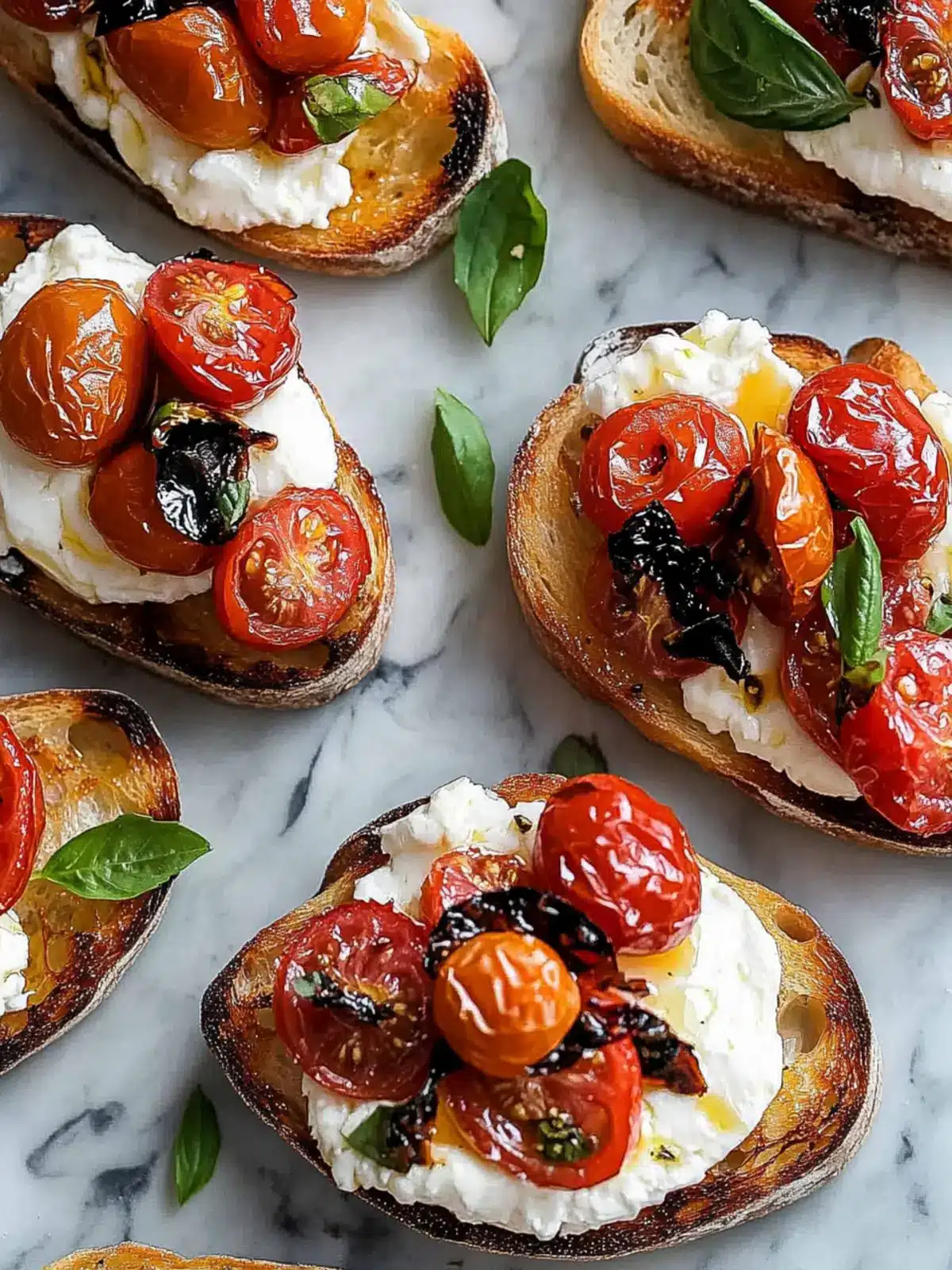 Bruschetta with Burrata, Roasted Garlic & Seared Tomatoes Delight 4 Bruschetta with Burrata, Seared Tomatoes & Roasted Garlic