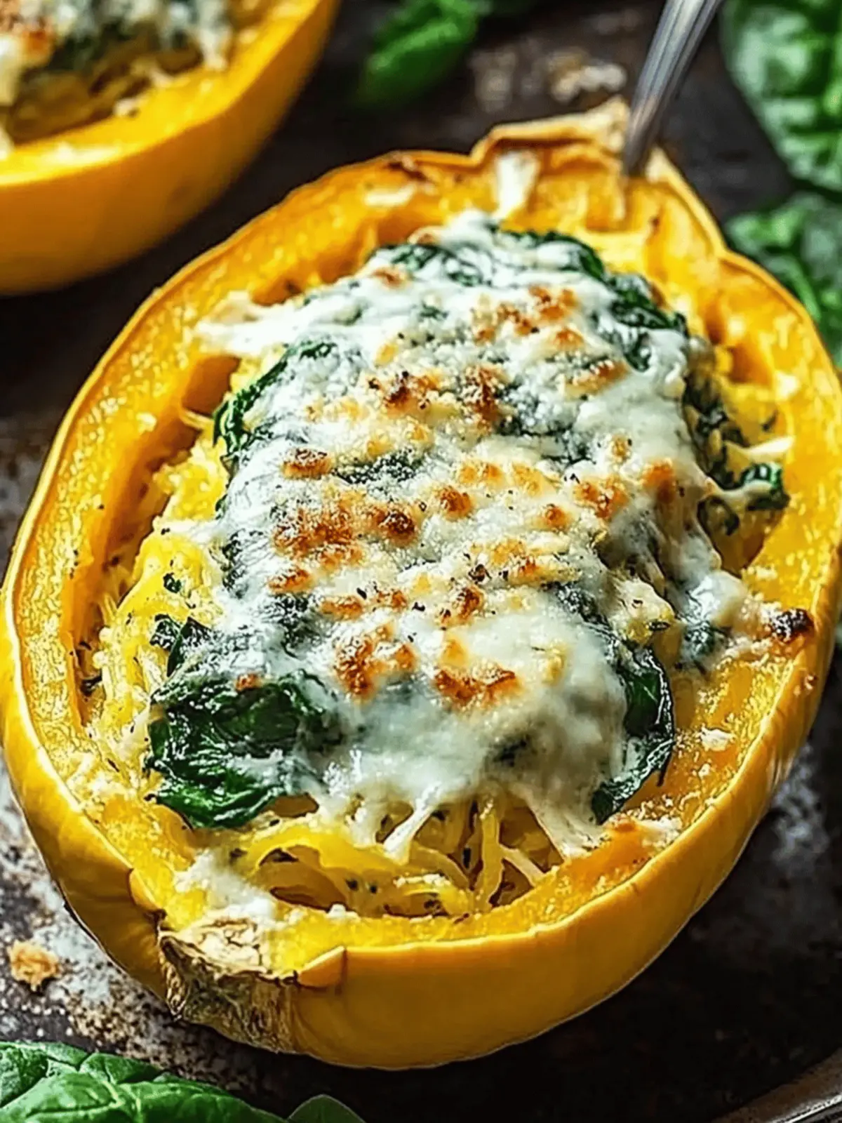 Spinach Stuffed Spaghetti Squash With Parmesan Cream Sauce Bliss 4 Spinach Stuffed Spaghetti Squash With Parmesan Cream Sauce